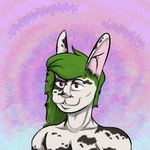 abstract_background anthro bangs black_spots eyebrows fur green_hair hair lean_muscle male psychedelic_background purple_eyes shirtless shirtless_male smile snout solo spots swept_bangs white_body white_fur trashmen blanc_de_hotot domestic_rabbit lagomorph leporid mammal oryctolagus rabbit 1:1 hi_res