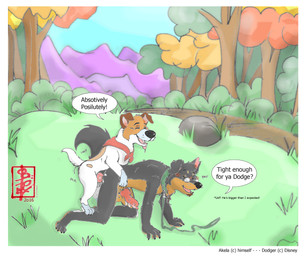 anal animal_genitalia animal_penis anthro anthro_on_feral anthro_penetrated balls bestiality bodily_fluids border canine_genitalia canine_penis collar cum dialogue doggystyle duo eyewear feral feral_penetrating feral_penetrating_anthro from_behind_position genital_fluids genitals glasses kerchief larger_penetrated leash male male/male mounting penetration penis precum sex size_difference size_play small_top_big_bottom speech_bubble text white_border fennec_(artist) disney oliver_and_company akela_vincent dodger_(disney) canid canine canis domestic_dog hunting_dog mammal terrier wolf english_text