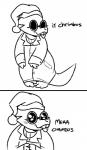 2015 alphys anthro big_eyes black_and_white blep blush buckteeth christmas christmas_clothing christmas_headwear clothing coat comic dialogue eyewear female front_view glasses hands_together hat headgear headwear holiday_message holidays lab_coat line_art lizard merr_chrismas monochrome pigeon_toed pixylbyte puppy_eyes reptile santa_hat scalie solo standing tail teeth text thick_tail tongue tongue_out topwear undertale undertale_(series)