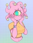 anthro anthrofied biped blush d20 dice female heart_symbol multi_eye pink_body pink_skin solo plum_cupcakes beholder hi_res