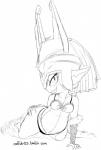 clothing female grin kneeling lingerie looking_at_viewer lying not_furry on_front pose smile solo mcsadat nintendo the_legend_of_zelda twilight_princess midna humanoid twili hi_res monochrome