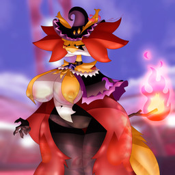 anthro areola areola_slip big_breasts big_butt breast_curtains breasts butt clothing eyelashes female female_anthro fire fluffy fluffy_ears gem growth hat headgear headwear huge_breasts long_eyelashes macro narrowed_eyes pink_areola reflection solo thick_fur thick_thighs wide_hips witch_costume witch_hat passiona_roo nintendo pokemon canid canine delphox generation_6_pokemon gigantamax_pokemon mammal pokemon_(species) 1:1 hi_res