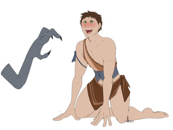 all_fours anthro avian_feet biped blush bottomwear claws clothing duo feet green_eyes kneeling loincloth male scuted_legs scutes talons toe_claws toes tribal tribal_clothing narusewolf nintendo the_legend_of_zelda macdaracc avian human mammal rito digital_drawing_(artwork) digital_media_(artwork)