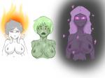 big_breasts breasts female group hair nipples not_furry nude open_mouth tentacles trio blackbetty microsoft minecraft mojang xbox_game_studios ghastgirl creeper_(minecraft) enderman ghast_(minecraft) humanoid 4:3