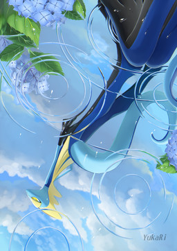 3_toes 5_fingers anthro barefoot black_body black_hands black_legs blue_body blue_legs blue_tail cloud feet fingers multicolored_body nude paws puddle raining reflection sky solo tail toes water yellow_body yellow_eyes yukari_(artist) nintendo pokemon generation_8_pokemon inteleon pokemon_(species) 2022 hi_res