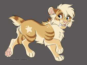black_eyebrows blonde_hair blue_eyes brown_body brown_fur cheek_tuft eyebrows facial_tuft fangs feral fur hair looking_back male markings orange_body orange_fur pawpads paws pink_nose pink_pawpads quadruped short_hair short_tail side_view simple_background smile solo star_(marking) tail tan_body tan_fur teeth toony tuft felixcartoons jae_(felixcartoons) felid mammal prehistoric_species saber-toothed_tiger colored digital_drawing_(artwork) digital_media_(artwork) flat_colors hi_res