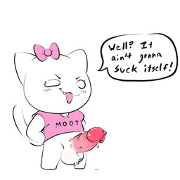 anthro ball_tuft balls big_balls big_penis blush bodily_fluids bow_ribbon chest_tuft chibi circum clothing crossgender cute_fangs empty_eyes erection eyelashes fangs ftm_crossgender genital_fluids genitals glans hand_on_hip huge_balls huge_penis humanoid_genitalia humanoid_penis leaking_precum male open_mouth penis pink_clothing pink_shirt pink_topwear precum raised_tail shirt simple_background solo speech_bubble standing tail teeth text topwear tuft vein veiny_penis white_background white_body 4chan_anon unknown_artist 4chan it_ain't_gonna_do_itself moot domestic_cat felid feline felis mammal 1:1 2025 absurd_res digital_drawing_(artwork) digital_media_(artwork) english_text full-length_portrait hi_res portrait