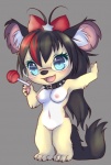 angelpaw anthro black_nose breasts candy dessert eyewear female food genitals glasses herpestid holding_candy holding_food holding_lollipop holding_object lollipop mammal mongoose nipples pussy solo tail