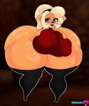 anthro big_breasts big_butt blush breasts butt clothed clothing cream_hair elbow_on_breast fangs female fur hair huge_breasts huge_butt huge_thighs hyper hyper_butt hyper_thighs legwear orange_body orange_fur partially_clothed solo standing teeth thick_thighs thigh_highs 0rdinaryjello activision crash_bandicoot_(series) coco_bandicoot absurd_res hi_res