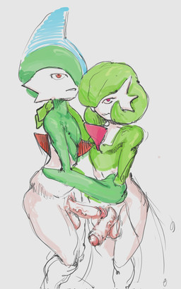 big_penis duo erection femboy foreskin genitals green_hair hair holding_each_other hug male male/male penis standing white_body fasstart nintendo pokemon gallade gardevoir generation_3_pokemon generation_4_pokemon humanoid pokemon_(species) 2025 colored_sketch hi_res sketch