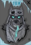 anthro armor eyewear eyewear_on_head goggles goggles_on_head grey_background headgear helmet male scarf simple_background solo teeth wolfdawg canid canine canis mammal wolf 2017 headshot_portrait hi_res portrait