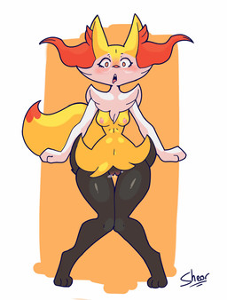 anthro breasts female fur inner_ear_fluff looking_pleasured nipples solo tail tail_motion tailwag tuft wet yellow_body yellow_fur sheor nintendo pokemon braixen canid canine generation_6_pokemon humanoid mammal pokemon_(species) animated