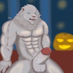 anthro genitals holidays humanoid_genitalia humanoid_penis male muscular penis solo noctice halloween felid lion mammal pantherine 1:1 hi_res