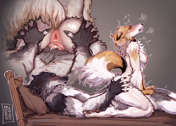anthro anthro_on_anthro anus areola bed biped black_nose blush breasts butt butt_grab clenched_teeth duo erection eyes_closed female female_anthro fluffy fluffy_tail furniture genitals hand_on_butt humanoid_genitalia kneeling looking_pleasured male male/female male_anthro moan navel nipples nude nude_anthro on_bottom on_top open_mouth pawpads penetration penile penile_penetration penis penis_in_vagina penis_riding pillow reverse_cowgirl_position sex sex_on_bed snout tail teeth vaginal vaginal_penetration vulva mozes.ipg farso glenteyarl borzoi canid canine canis domestic_dog hunting_dog mammal sighthound 2025 digital_media_(artwork) hi_res signature