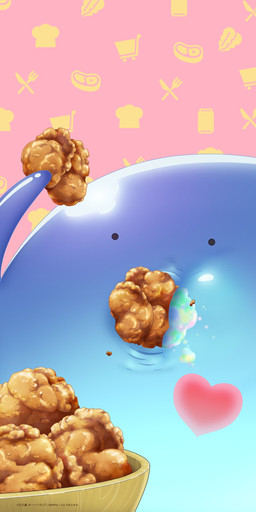 ambiguous_gender blue_body chicken_meat eating food fried_chicken heart_symbol meat simple_background solo campfire_cooking_in_another_world_with_my_absurd_skill sui_(slime) goo_creature 6:13 hi_res official_art male_(lore)