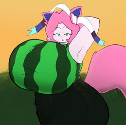 anthro big_breasts breasts female food fruit huge_breasts melon overweight plant solo tail watermelon lemendigogoat nintendo pokemon diane_(lemendigogoat) eeveelution generation_6_pokemon pokemon_(species) sylveon