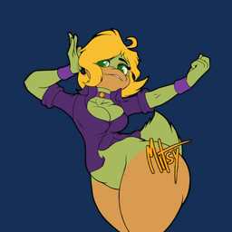 anthro armband beak big_breasts big_butt blonde_hair bottomless bottomless_anthro bottomless_female breast_jiggle breast_squish breasts butt choker clothed clothing dancing feathers featureless_crotch female green_body green_eyes green_feathers green_tail_feathers hair huge_thighs jewelry jiggling looking_at_viewer navel necklace one_eye_closed open_beak open_mouth orange_beak orange_body purple_armband purple_choker purple_clothing purple_jewelry purple_necklace purple_topwear simple_background small_waist solo squish tail tail_motion teeth thick_thighs topwear transparent_background wide_hips wink winking_at_viewer mitsymarcella mitsy_marcella anatid anseriform avian bird duck 1:1 2d_animation alpha_channel animated loop signature nonbinary_(lore)