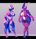 alternate_color amphibian anthro big_breasts blue_eyes breasts cosplay crossover duo female generation_6_pokemon greninja kitana lunis1992 mileena mortal_kombat mortal_kombat_9 neoma_(xehta13) nintendo non-mammal_breasts pokemon pokemon_(species) purple_eyes wide_hips