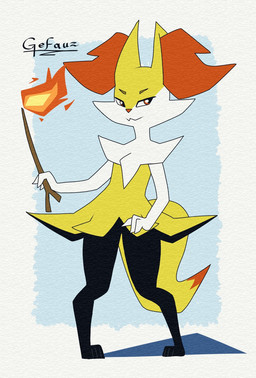 :3 ambiguous_anthro ambiguous_gender anthro biped border digitigrade elemental_manipulation fire fire_manipulation holding_object holding_stick looking_at_viewer minimalist simple_background solo standing stick textured gefauz nintendo pokemon braixen canid generation_6_pokemon mammal pokemon_(species) 2020 digital_drawing_(artwork) digital_media_(artwork) english_description flat_colors full-length_portrait hi_res portrait signature