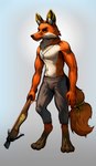 anthro arbalist crossbow fur gold_(metal) historical holding_object holding_ranged_weapon holding_weapon jewelry male poster ranged_weapon red_body red_fur shadow solo weapon thepimpartist canid canine fox mammal hi_res