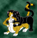 1996 bernard_doove black_body black_fur black_hair black_nose blue_eyes breast_grab breasts chakat chakona_space duo entwined_tails eyes_closed felid felid_taur female forestwalker fur hair hand_on_breast herm_(lore) licking mammal mammal_taur markings midnight_(goldfur) nude penetration pink_nose sex spots spotted_body spotted_fur tail tail_coil taur taur_on_taur taur_penetrated taur_penetrating taur_penetrating_taur tongue tongue_out yellow_body yellow_fur