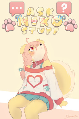 accessory anthro bottomwear bow_ribbon bra_strap braided_pigtails clothing collar female hair_accessory hair_bow hair_ribbon heart_symbol looking_up nude oversized_clothing oversized_sweater oversized_topwear pawprint_clothing ribbons shortstack sitting skirt solo sweater tail title title_card topwear caramelfox ask_miko_stuff miko_(caramelfox) canid canine canis domestic_dog mammal pomeranian spitz 2:3 absurd_res hi_res signature