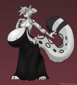 anthro areola barbell_piercing belly belly_nipples big_belly big_tail black_clothing black_dress black_ears black_spots brown_background brown_eyes brown_nose clothing dress fur grey_body grey_fur grey_hair grey_inner_ear_fluff hair humanoid_hands inner_ear_fluff male markings multi_nipple navel nipple_barbell nipple_piercing nipple_slip nipples outie_navel piercing pink_areola pink_nipples pregnant pregnant_anthro pregnant_male simple_background smile smiling_at_viewer solo spots spotted_body spotted_fur standing tail tuft dansharkman nipple_piercing_dress tekk_(confu5ed) felid mammal pantherine snow_leopard 2026 digital_drawing_(artwork) digital_media_(artwork) english_description hi_res