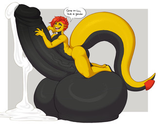 anthro balls big_balls big_penis blue_eyes bodily_fluids cum cum_on_ground erection genital_fluids genitals hair huge_balls huge_penis hyper hyper_balls hyper_genitalia hyper_penis looking_at_viewer male multicolored_body nude open_mouth penis red_hair solo speech_bubble text two_tone_body teratophilia_(artist) nintendo pokemon caesar_(cornchip21) generation_5_pokemon pokemon_(species) scrafty english_text hi_res