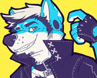 anthro clothed clothed_male clothing collar collar_tag countershade_hands countershading ear_piercing facial_hair facial_piercing fingerless_gloves gauged_ear gloves goatee handwear lip_piercing lip_ring male male_anthro nose_piercing nose_ring piercing ring_piercing simple_background solo sky3 skye_blue canid canine canis mammal wolf 2015 5:4 bust_portrait portrait
