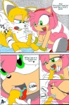 amy_rose anthro anthro_on_anthro breasts butt canid canine clothing comic dialogue duo english_text erection eulipotyphlan fellatio female footwear foreskin fox genitals hedgehog humanoid_genitalia humanoid_penis karate_akabon licking male male/female mammal miles_prower nipples nude oral penile penis penis_lick pink_body retracted_foreskin sega sex shoes sonic_the_hedgehog_(series) text tongue tongue_out