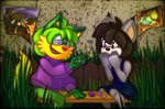 anthro anthrofied caps duo female fight male male/female collectollider nintendo pokemon alex_nerpy_fox melanie_the_bobcat_(character) bulbasaur generation_1_pokemon generation_3_pokemon mightyena pokemon_(species) 2017