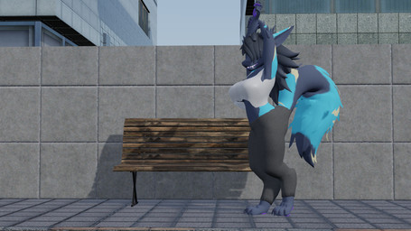 anthro arm_markings bench big_breasts black_body black_claws black_fur black_hair black_horn blue_body blue_fur bra breasts building claws clothed clothed_anthro clothed_female clothing concrete_wall ear_markings female fluffy fluffy_tail fur furniture grey_sweatpants hair hair_over_eye horn markings midriff pawpads purple_pawpads sidewalk sky snaggle_tooth solo sports_bra standing stretching_arms tail tail_markings teeth toothy_smile underwear wall_(structure) white_bra white_clothing white_sports_bra white_underwear wood wood_bench wood_furniture yellow_markings k'braid nicoreda_(modeler) blender_eevee mythology sevan_(k'braid) dergodal dragon furred_dragon furred_drake furred_scalie mythological_creature mythological_scalie scalie 16:9 3d_(artwork) blender_(artwork) digital_media_(artwork) hi_res widescreen