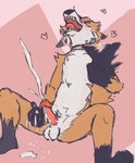 anthro bodily_fluids cum cum_drip cumshot dripping ejaculation genital_fluids genitals glans heart_symbol male masturbation penis solo tail tail_motion tailwag shov_16 roofi canid canine fox mammal hi_res