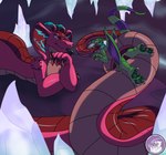 apode cave coiling crystal ensnared flirting gem hood legless male pawpads paws playful serpentine size_difference solarflame tattoo wings hyperchibiabsol mythology shassy draconcopode dragon hybrid iguana iguanid lizard mythological_creature mythological_scalie naga reptile scalie snake absurd_res hi_res