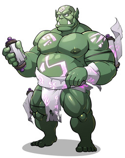 bottomwear clothed clothing green_body green_skin loincloth magic male musclegut muscular nipples not_furry scroll simple_background solo topless white_background maldu humanoid orc absurd_res hi_res