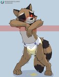 anthro blush blushing_profusely bodily_fluids clothed clothing diaper embarrassed genital_fluids half-closed_eyes holding_in_urine leaning leaning_forward looking_at_viewer male narrowed_eyes shaking shaking_legs soiled_diaper solo tremble_lines tremble_spikes trembling unclean_diaper urine urine_on_ground urine_pool used_diaper watersports wearing_diaper wet_diaper kuuneho guardians_of_the_galaxy marvel rocket_raccoon mammal procyonid raccoon absurd_res hi_res