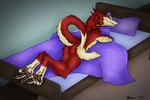 anthro bed butt claws crossed_arms fur furniture looking_at_viewer looking_back lying male mouth_closed nude on_front pawpads paws raised_tail rear_view smile smiling_at_viewer smirk smirking_at_viewer solo tail tail_tuft toe_claws tuft marcushunter third-party_edit sergal