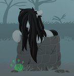 black_hair female feral fur hair hair_over_eyes long_hair looking_at_viewer simple_background solo well white_body white_fur mamas_art hasbro inktober my_little_pony the_ring sadako_yamamura samara_morgan earth_pony equid equine ghost horse mammal onryo pony spirit 2019 colored digital_media_(artwork) signature