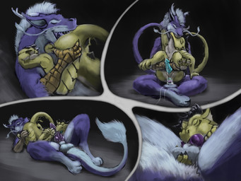 69_position anal anal_penetration animal_genitalia animal_penis anthro anthro_on_anthro anthro_penetrated anthro_penetrating anthro_penetrating_anthro anthro_penetrating_male anus ball_fondling balls balls_on_tail barbel_(anatomy) black_hair blue_genitals blue_penis bodily_fluids butt claws cum cum_in_ass cum_in_mouth cum_inside cum_on_balls cum_on_penis duo ejaculation erection eyes_closed feet fellatio fingering fingers flesh_whiskers fondling from_behind_position fur genital_fluids genitals grabbing hair horn kissing knot knotted_penis knotting larger_male licking lying male male/male male_anthro male_on_anthro male_penetrated male_penetrating male_penetrating_anthro male_penetrating_male nude on_back open_mouth oral oral_penetration orgasm penetration penile penile_penetration penis purple_body purple_fur purple_genitals purple_penis rimming saliva scales sex sheath simple_background sitting size_difference spreading tail tail_tuft toes tongue tongue_out tuft whiskers white_body white_fur white_genitals yellow_body reku_illustration mythology dragon eastern_dragon furred_dragon furred_scalie hybrid mythological_creature mythological_scalie scalie 4:3 absurd_res comic digital_media_(artwork) hi_res
