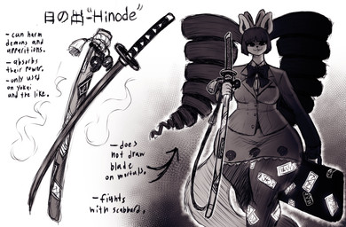 accessory anthro bottomwear bow_ribbon breasts clothed clothing curvy_figure drill_curls female hair hair_accessory hair_bow hair_ribbon holding_katana holding_melee_weapon holding_object holding_sword holding_weapon katana legwear long_hair long_neck medium_breasts melee_weapon ofuda ofuda_on_leg pantyhose ribbons scabbard school_uniform skirt solo sword tail talisman text thick_thighs twintails_(hairstyle) uniform voluptuous voluptuous_anthro voluptuous_female weapon wide_hips itzjaylock padma_(itzjaylock) mammal mink mustelid musteline true_musteline english_text hi_res japanese_text
