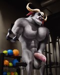 anthro balls big_balls big_muscles big_penis bodily_fluids body_hair chest_hair foreskin fur genital_fluids genitals hairy horn inviting male mature_male muscular muscular_male nipples nude pecs penis precum pubes saggy_balls smile solo tompi_(artist) disney zootopia chief_bogo bovid bovine cape_buffalo mammal 4:5 detailed hi_res