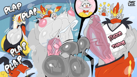anal anal_penetration anthro areola balls big_balls big_breasts big_butt big_penis black_bra black_clothing black_eyebrows black_underwear blush bodily_fluids bottomwear bra breasts butt clothing cum cutaway dipstick_ears ear_markings ejaculation expression_cutaway eyebrows female fingering genital_fluids genitals grey_body grey_ears group hand_on_another's_nipple hand_on_nipple hand_on_own_penis hand_on_penis huge_balls huge_breasts huge_butt huge_penis huge_thighs hyper hyper_balls hyper_breasts hyper_genitalia hyper_penis lactating leaking_cum leaking_milk male male/female markings masturbation milk motion_lines multicolored_ears musk nipple_outline nipples orgasm pants penetration penis pink_areola pink_nipples pink_nose pink_penis pokemorph red_bottomwear red_clothing red_ear_tips red_eyes red_nose red_pants sex shirt sweat sweaty_balls sweaty_breasts sweaty_butt sweaty_genitalia teeth thick_thighs tight_clothing topwear trio underwear vaginal vaginal_fingering vaginal_fluids vaginal_masturbation vaginal_squirting vein veiny_penis vulva white_body white_clothing white_ears white_shirt white_topwear yellow_clothing yellow_inner_ear yellow_shirt yellow_topwear thiccbuns nintendo pokemon cinder_(thiccbuns) robbie_(thiccbuns) scorch_(thiccbuns) cinderace generation_8_pokemon lagomorph leporid mammal pokemon_(species) rabbit raboot scorbunny 16:9 2025 4k absurd_res colored digital_media_(artwork) hi_res multiple_scenes shaded signature widescreen