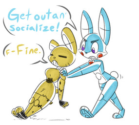 anthro breasts crossgender dialogue duo eyes_closed female machine male pushing text mizumew five_nights_at_freddy's five_nights_at_freddy's_2 five_nights_at_freddy's_3 scottgames springtrap_(fnaf) toy_bonnie_(fnaf) animatronic lagomorph leporid mammal rabbit robot robot_anthro english_text