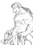 abs anthro balls biceps deltoids ear_piercing erection exposed genitals grin hair looking_at_viewer male manly mohawk muscular muscular_male navel nipples open_towel pecs penis piercing ponytail shell side_view smile solo towel triceps vein veiny_penis grisser mario_bros nintendo koopa scalie 2009 3:4 black_and_white monochrome