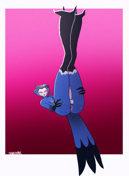 anthro anus black_claws blue_body blue_feathers butt claws feathers genitals legs_up male male/male penis presenting presenting_anus presenting_balls presenting_penis red_eyes royalty skinny 0rionbutsus hellaverse helluva_boss stolas_(goetia) stolas_(helluva_boss) avian bird demon goetia absurd_res hi_res