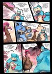 blastoise blood bodily_fluids claws comic dialogue english_text fearow feathers female feral generation_1_pokemon group human male mammal nidoqueen nintendo painting_(artwork) pokemon pokemon_(species) qlock robin_(qlock) shell snorlax text traditional_media_(artwork)