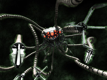 ambiguous_gender black_background cable creepy feral glowing glowing_eyes looking_at_viewer machine mecha multi_eye multi_limb red_eyes science_fiction simple_background solo tentacles textured_background deino_(artist) the_matrix robot sentinel 2009 3d_(artwork) 4:3 autodesk_3ds_max_(artwork) dark_theme digital_media_(artwork)