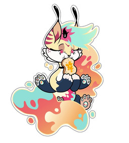 anthro black_nose bread eating eyelashes female food honey_(food) neonate pawpads paws pink_eyes simple_background toast white_background young skeletalheart hellaverse helluva_boss queen_bee-lzebub_(helluva_boss) arthropod bee canid canine fox hybrid hymenopteran insect mammal