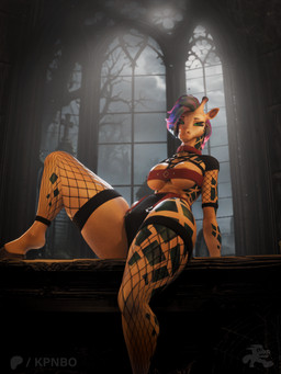 anthro areola areola_slip bangs big_breasts blue_spots breast_squish breasts crunch female front_view fur hair hooves mane purple_hair raining sitting solo spine spots squish tail tail_brush thick_thighs wide_hips kpnbo elara_(kpnbo) giraffe giraffid mammal 3:4 3d_(artwork) digital_media_(artwork) hi_res