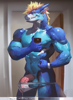abs anthro balls barely_contained bathroom biceps big_penis biped blonde_hair blue_body blue_skin bodily_fluids bulge camera cellphone claws clothing cum cum_in_clothing cum_in_jockstrap cum_in_underwear cum_through_clothing cum_through_jockstrap cum_through_underwear electronics erection flexing genital_fluids genitals hair holding_object holding_phone horn jockstrap leaking looking_at_viewer male mane mirror muscular muscular_anthro muscular_male pecs penis penis_base phone pose precum presenting selfie simple_background smile solo standing tail underwear vein wet wet_clothing wet_underwear yellow_eyes jiandou mythology teryx_commodore dragon mythological_creature mythological_scalie scalie hi_res sketch